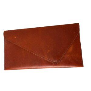 Vintage Brown Leather Slim Clutch Wallet Snap Closure 9”x5”